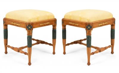 Swedish Neoclassic Birch and Silk Stools