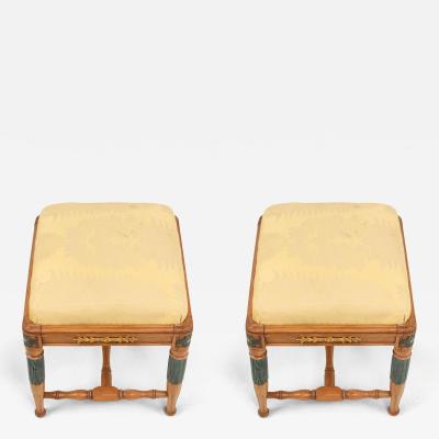 Swedish Neoclassic Birch and Silk Stools