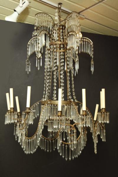 Swedish Neoclassic Bronze and Crystal Chandelier