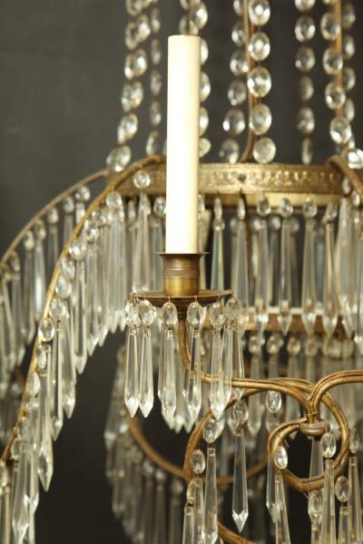 Swedish Neoclassic Bronze and Crystal Chandelier