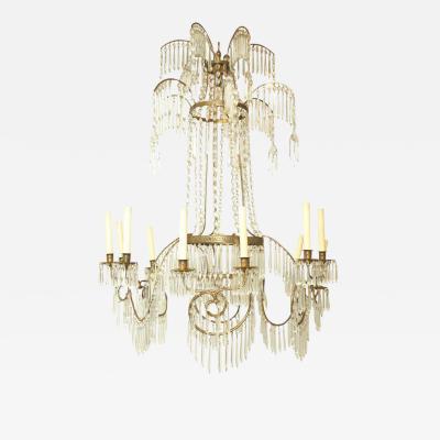 Swedish Neoclassic Bronze and Crystal Chandelier