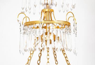 Swedish Neoclassic Gilt Bronze Crystal 8 Arm Chandelier