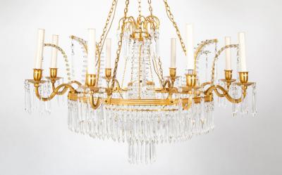 Swedish Neoclassic Gilt Bronze Crystal 8 Arm Chandelier