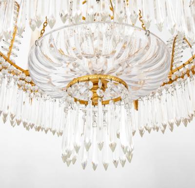 Swedish Neoclassic Gilt Bronze Crystal 8 Arm Chandelier