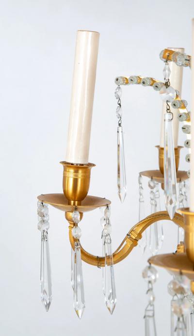 Swedish Neoclassic Gilt Bronze Crystal 8 Arm Chandelier