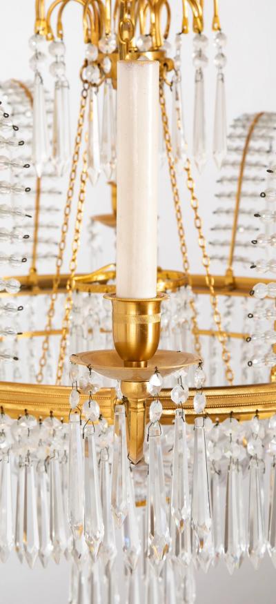 Swedish Neoclassic Gilt Bronze Crystal 8 Arm Chandelier