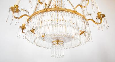 Swedish Neoclassic Gilt Bronze Crystal 8 Arm Chandelier