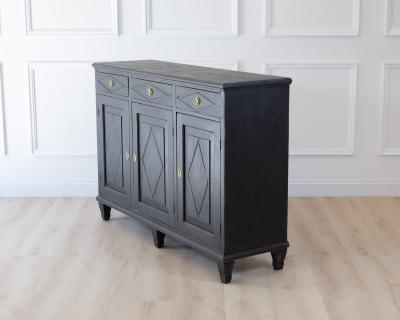 Swedish Neoclassical Black Painted Three Door Buffet 20th Century