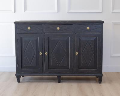 Swedish Neoclassical Black Painted Three Door Buffet 20th Century