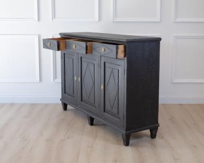 Swedish Neoclassical Black Painted Three Door Buffet 20th Century