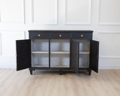 Swedish Neoclassical Black Painted Three Door Buffet 20th Century