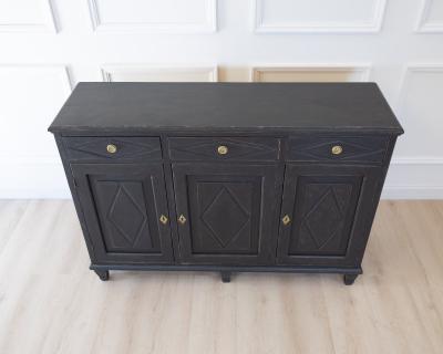Swedish Neoclassical Black Painted Three Door Buffet 20th Century