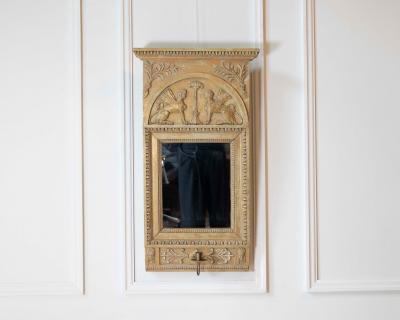 Swedish Neoclassical Painted Mirror With Sphinx Crest and Candle Sconce