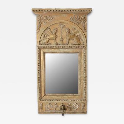 Swedish Neoclassical Painted Mirror With Sphinx Crest and Candle Sconce