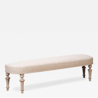 Swedish Neoclassical Style 1860s Painted Bench with Carved Fluted Legs