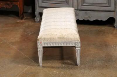 Swedish Neoclassical Style 1880s Painted Wood Bench with Carved Waterleaf Motifs