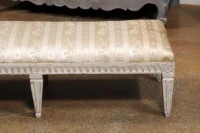 Swedish Neoclassical Style 1880s Painted Wood Bench with Carved Waterleaf Motifs