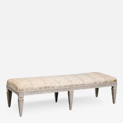 Swedish Neoclassical Style 1880s Painted Wood Bench with Carved Waterleaf Motifs