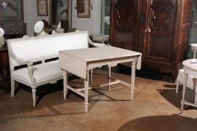 Swedish Neoclassical Style 1910s Painted Wood Drop Leaf Table with Carved D cor