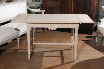 Swedish Neoclassical Style 1910s Painted Wood Drop Leaf Table with Carved D cor