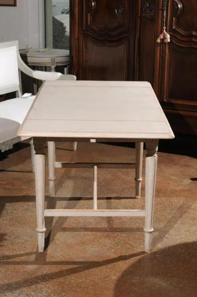Swedish Neoclassical Style 1910s Painted Wood Drop Leaf Table with Carved D cor