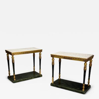 Swedish Neoclassical Style Giltwood Marble Console Tables Sweden 20th c 