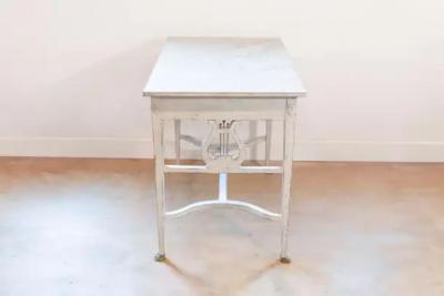 Swedish Neoclassical Style Painted Hall Table with Lyre Motifs and Lion Feet