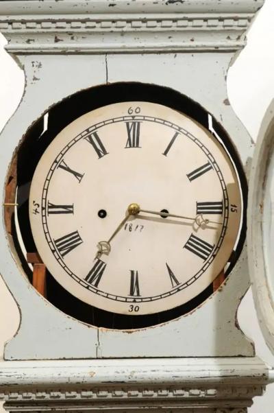 Swedish Neoclassical Style Painted Wood Longcase Clock with Carved Palmette