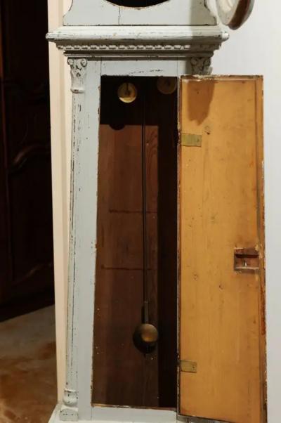 Swedish Neoclassical Style Painted Wood Longcase Clock with Carved Palmette