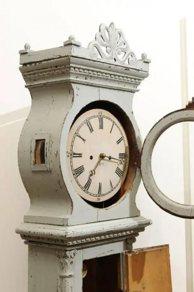Swedish Neoclassical Style Painted Wood Longcase Clock with Carved Palmette