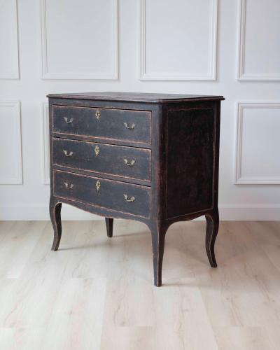 Swedish Neorococo Black Painted Pine Chest of Drawers
