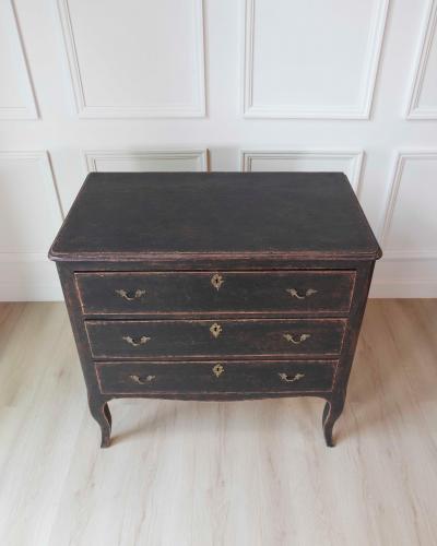 Swedish Neorococo Black Painted Pine Chest of Drawers