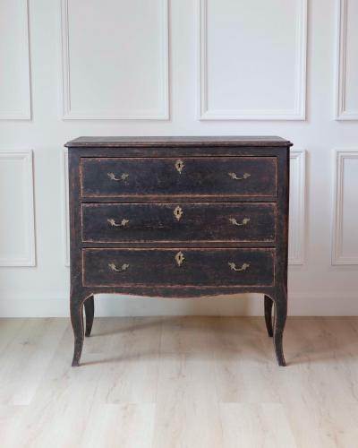 Swedish Neorococo Black Painted Pine Chest of Drawers