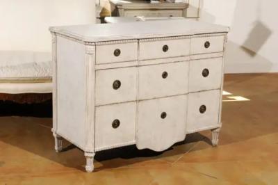 Swedish Painted Breakfront Three Drawer Commode with Dentil Molding circa 1880
