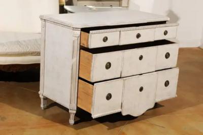 Swedish Painted Breakfront Three Drawer Commode with Dentil Molding circa 1880