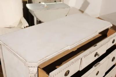 Swedish Painted Breakfront Three Drawer Commode with Dentil Molding circa 1880