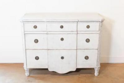 Swedish Painted Breakfront Three Drawer Commode with Dentil Molding circa 1880