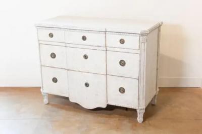 Swedish Painted Breakfront Three Drawer Commode with Dentil Molding circa 1880