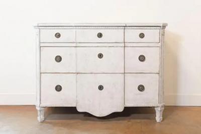 Swedish Painted Breakfront Three Drawer Commode with Dentil Molding circa 1880