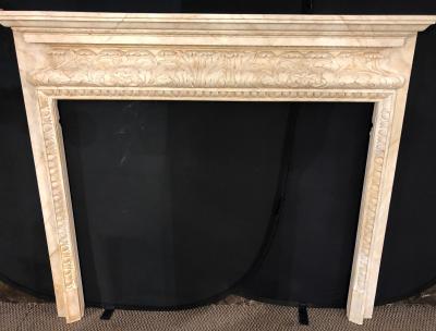 Swedish Painted and Distressed Decorated Fire Surround in Faux Marble Finish