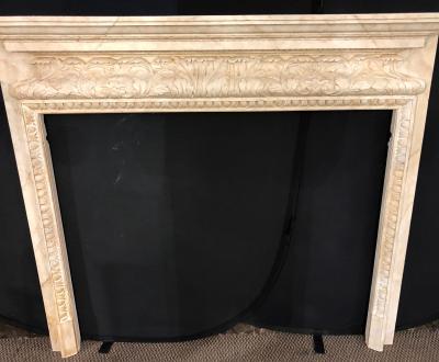 Swedish Painted and Distressed Decorated Fire Surround in Faux Marble Finish
