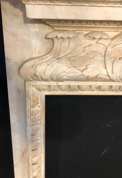 Swedish Painted and Distressed Decorated Fire Surround in Faux Marble Finish