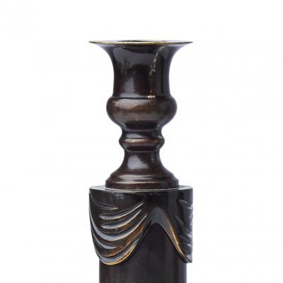 Swedish Pair of Gustavian Style Candle Holders in Patinated Bronze Brass