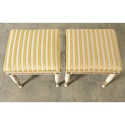 Swedish Pair of Louis XVI Style Stools Late 19th Century