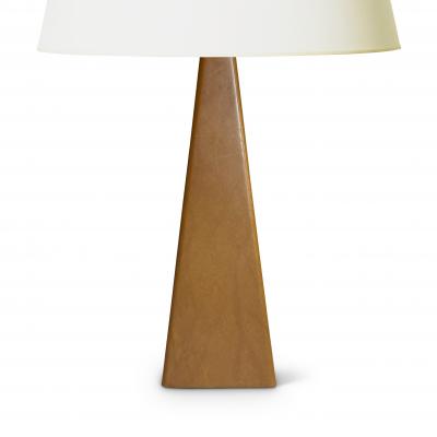 Swedish Pair of Triangular Table Lamps in Tan Leather