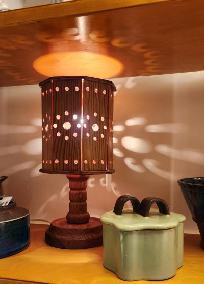 Swedish Pine Perforated Table Lamp 1970s