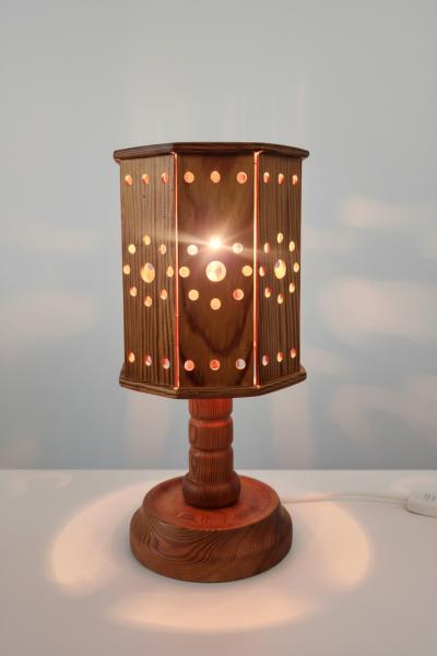 Swedish Pine Perforated Table Lamp 1970s