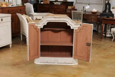 Swedish Rococo 1770s Painted Wood Wall Cabinet with Chapeau de Gendarme Cornice