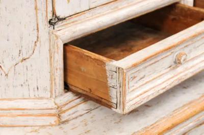 Swedish Rococo Period 1780s Painted Vitrine Cabinet with Molded Bonnet Top