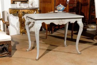 Swedish Rococo Revival Painted Wood Side Table with Scalloped Apron circa 1890